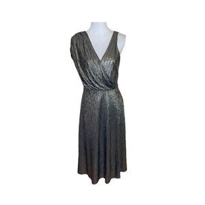 Alice + Olivia Roxy Front-Drape Midi Dress Metallic Size 8